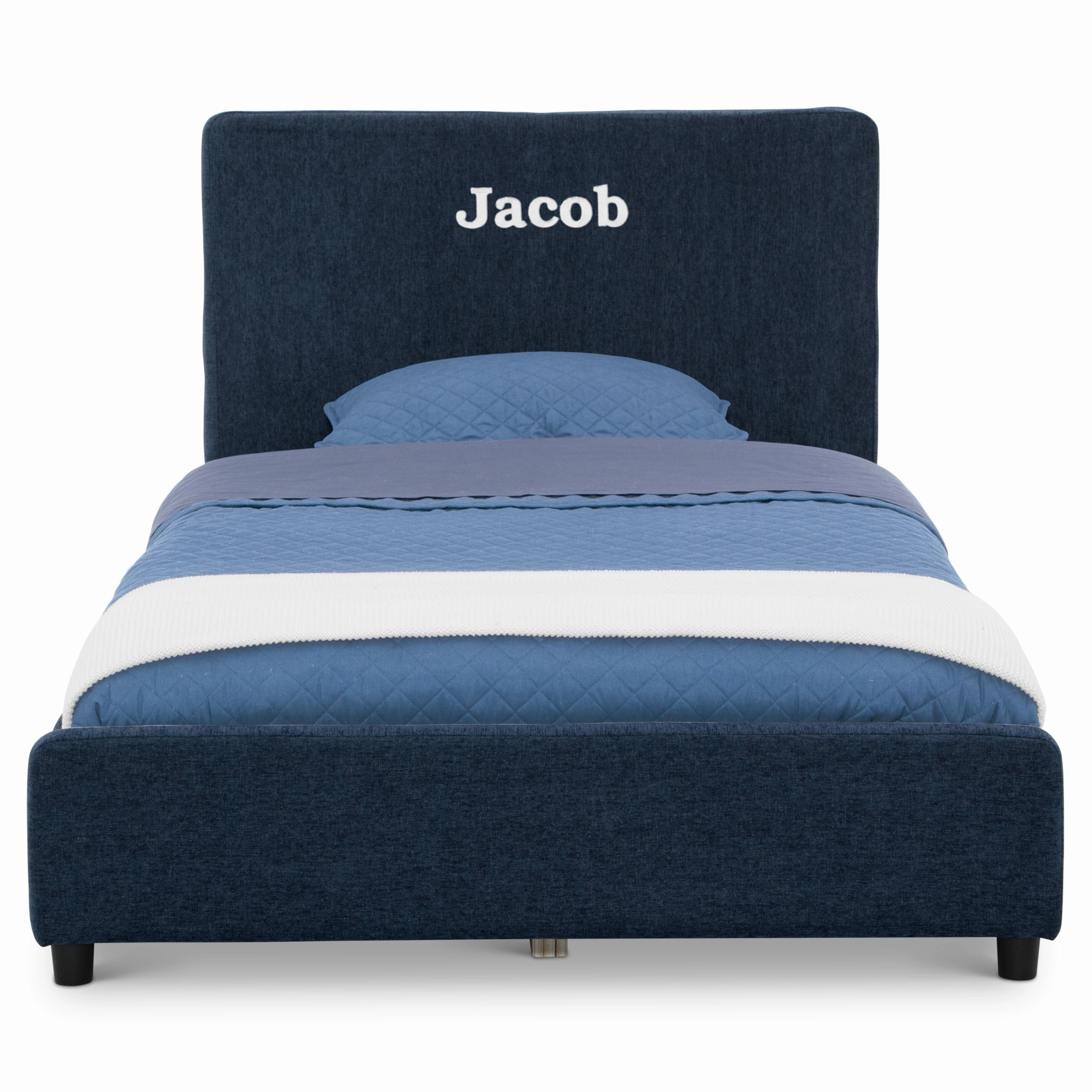 Personalized Upholstered  Twin Bed with Headboard