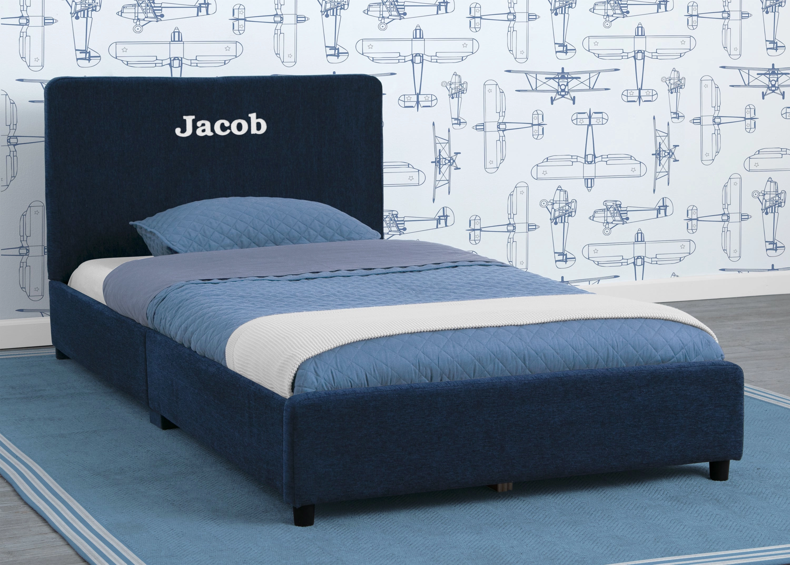 Personalized Upholstered  Twin Bed with Headboard