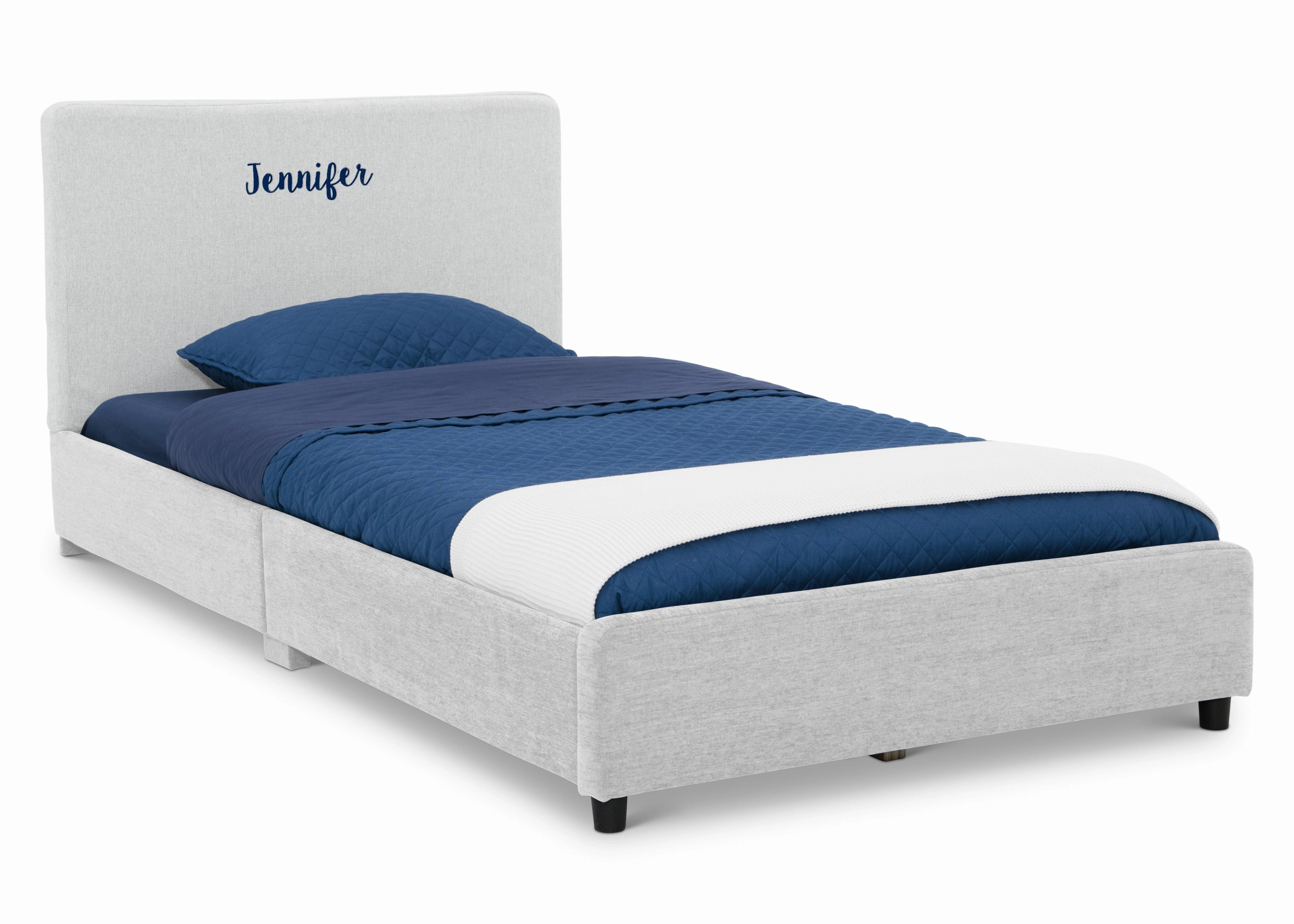Personalized Upholstered  Twin Bed with Headboard