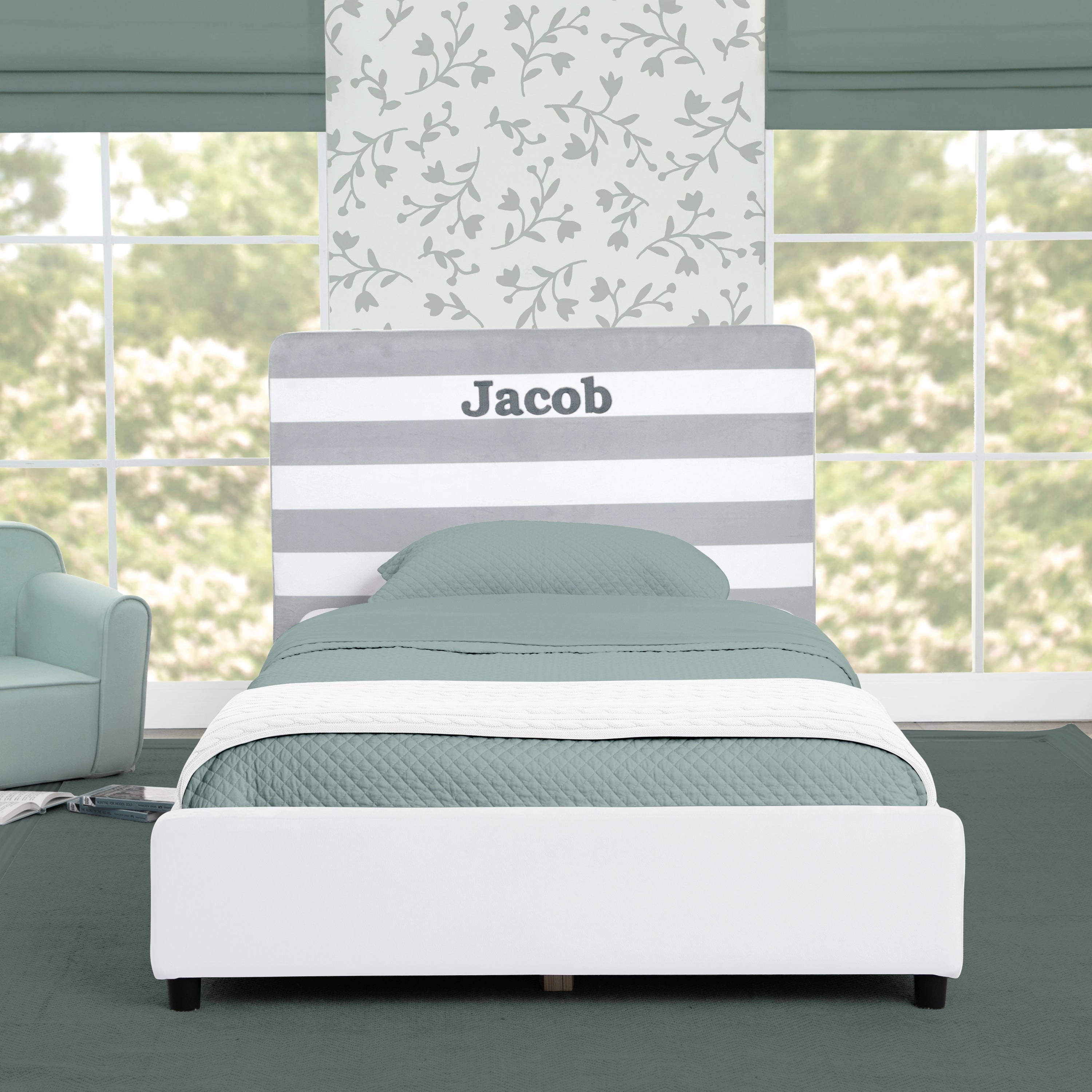 Personalized Upholstered  Twin Bed with Headboard