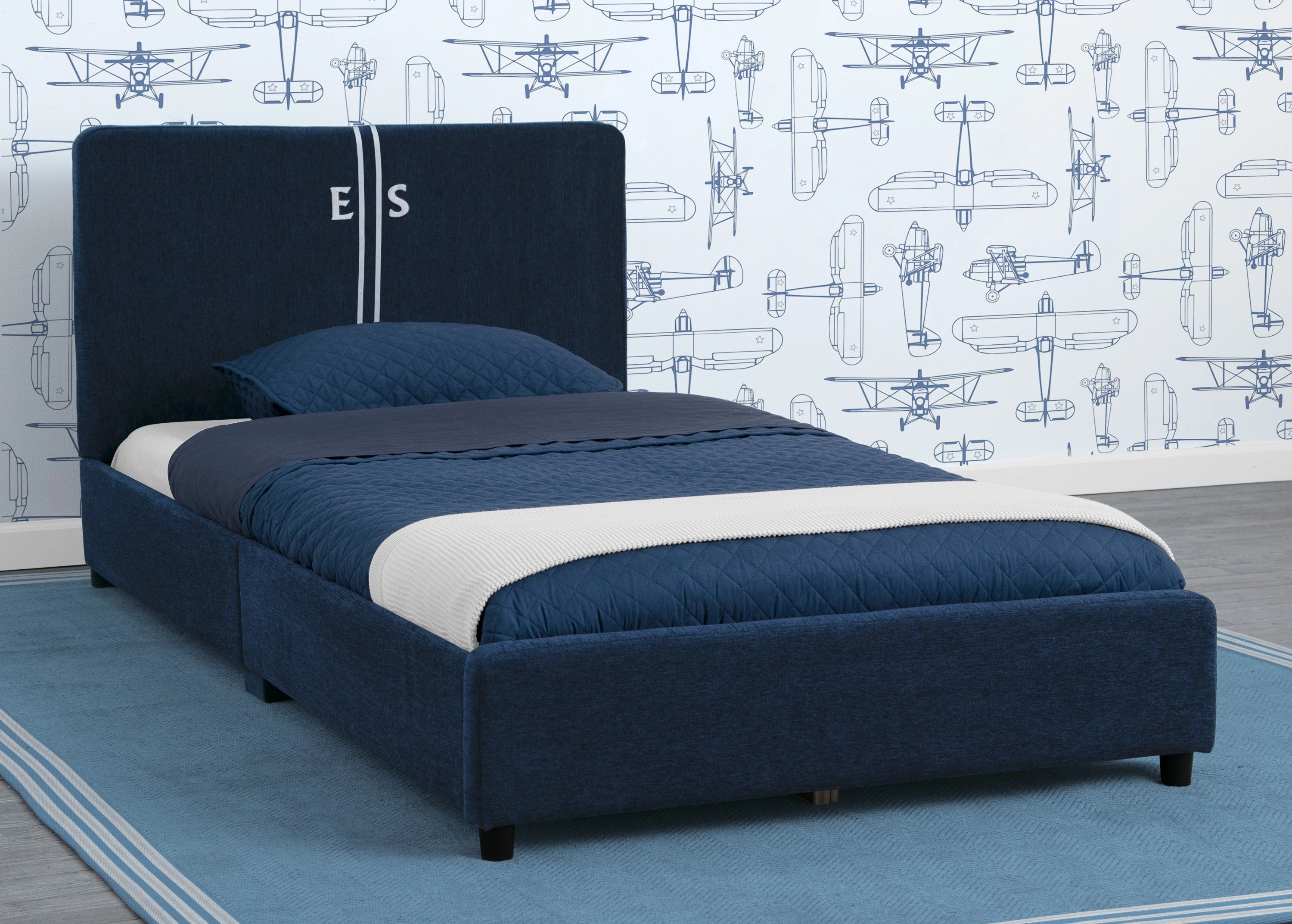 Personalized Upholstered  Twin Bed with Headboard