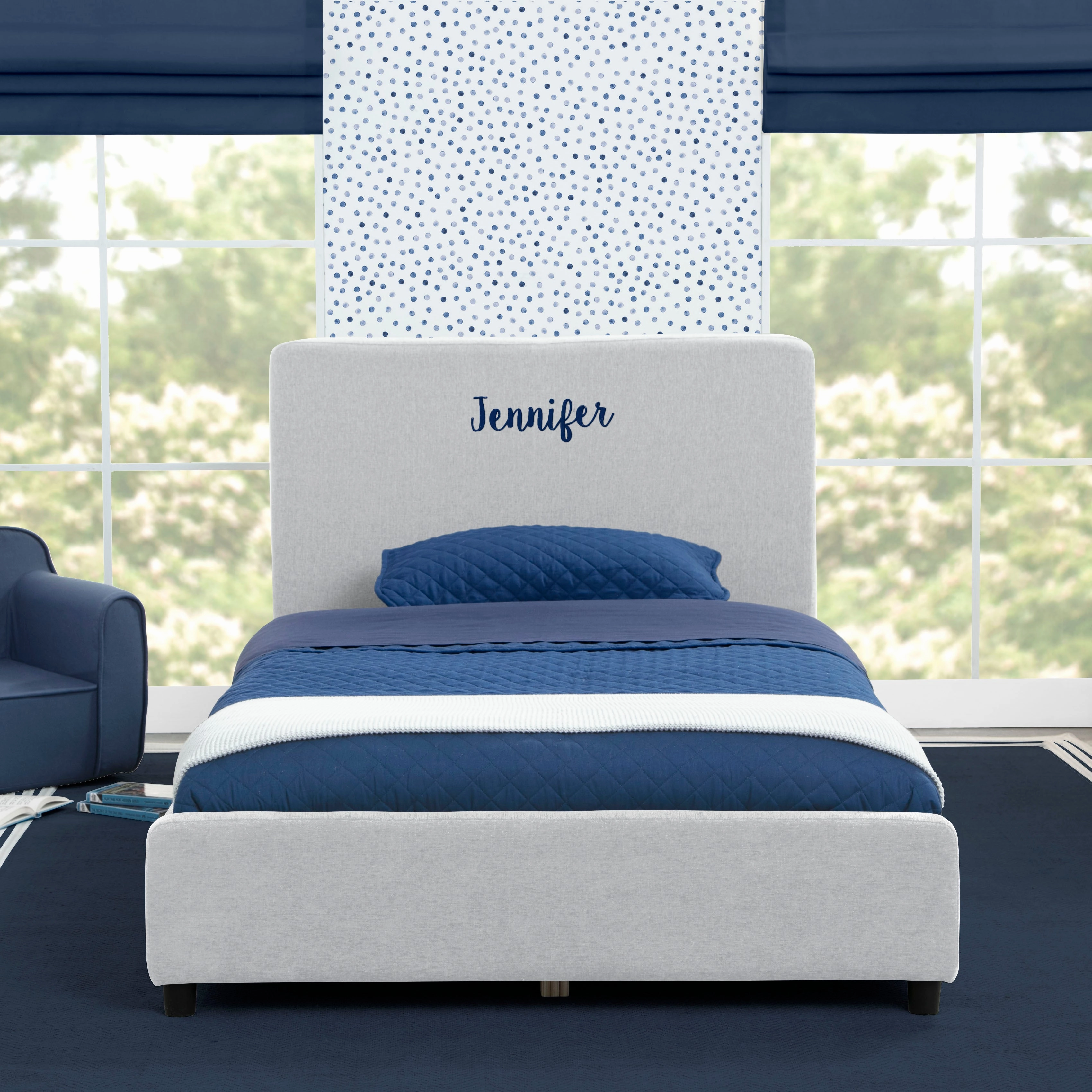 Personalized Upholstered  Twin Bed with Headboard