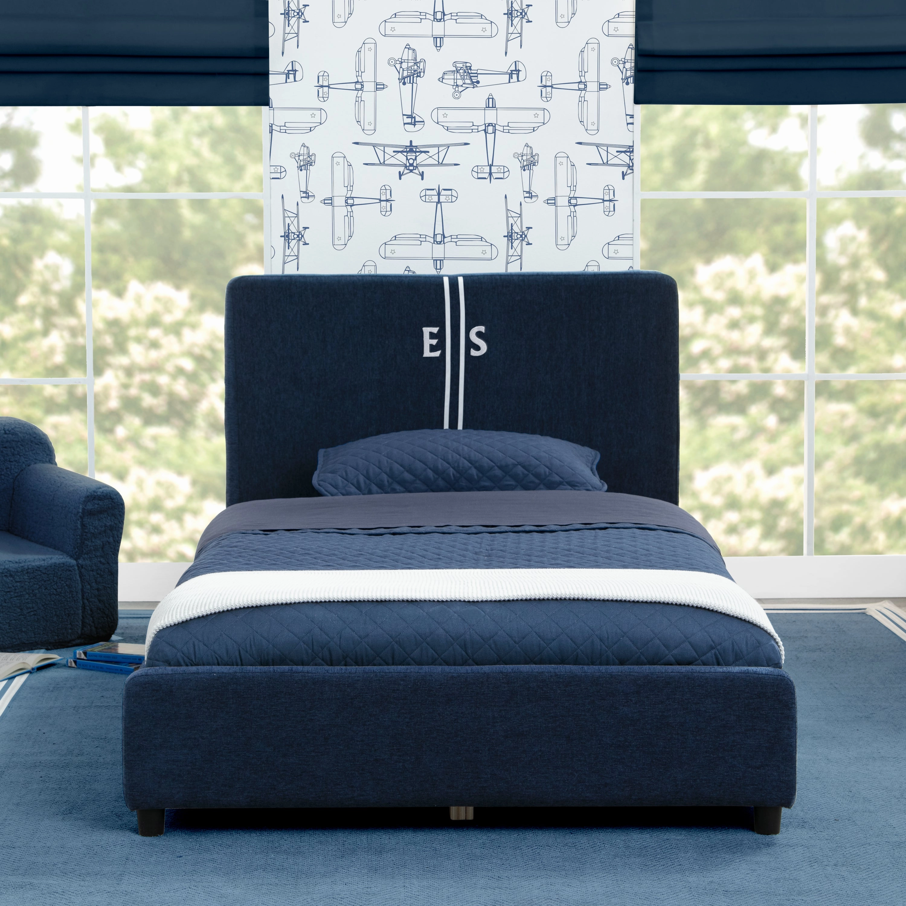 Personalized Upholstered  Twin Bed with Headboard
