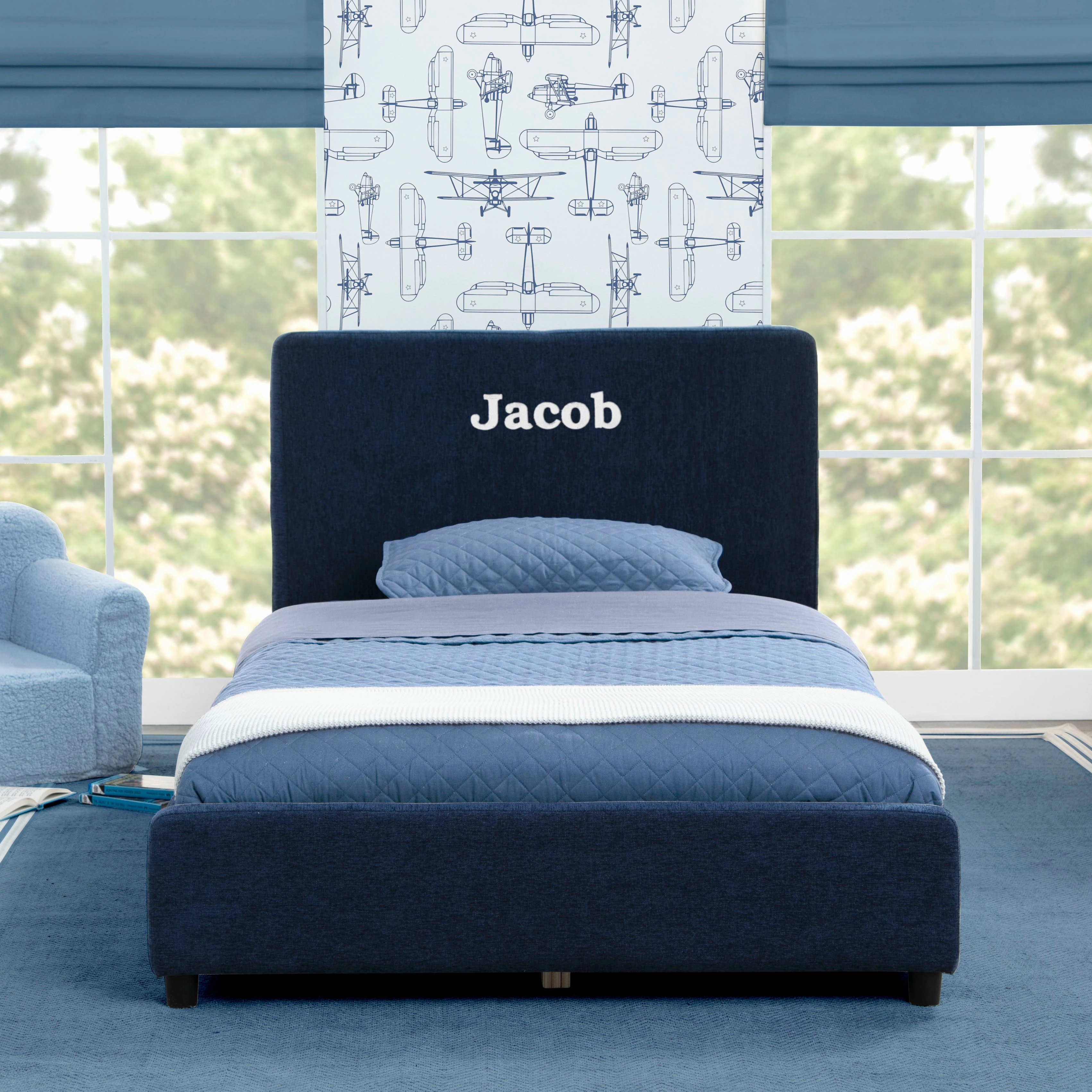 Personalized Upholstered  Twin Bed with Headboard