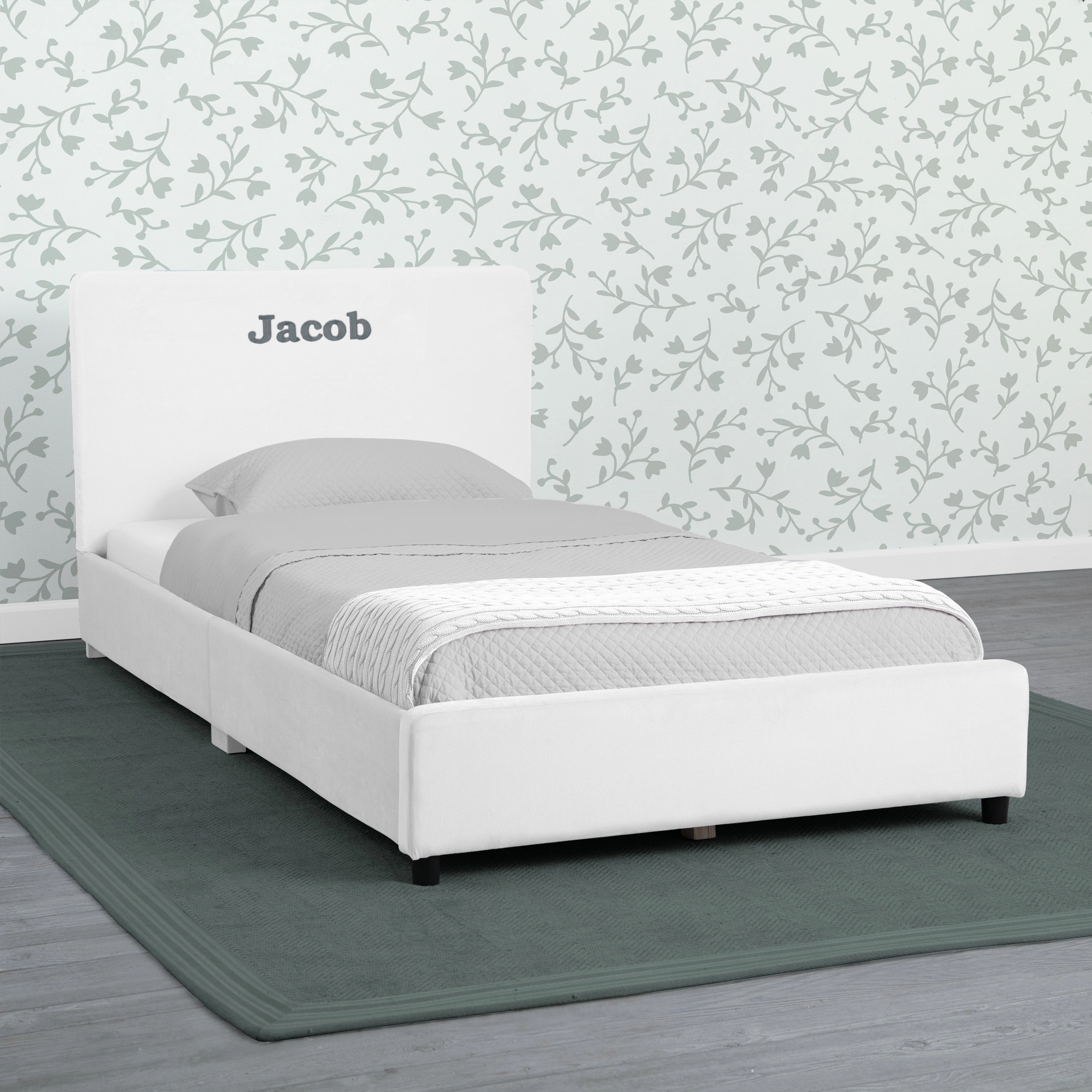 Personalized Upholstered  Twin Bed with Headboard