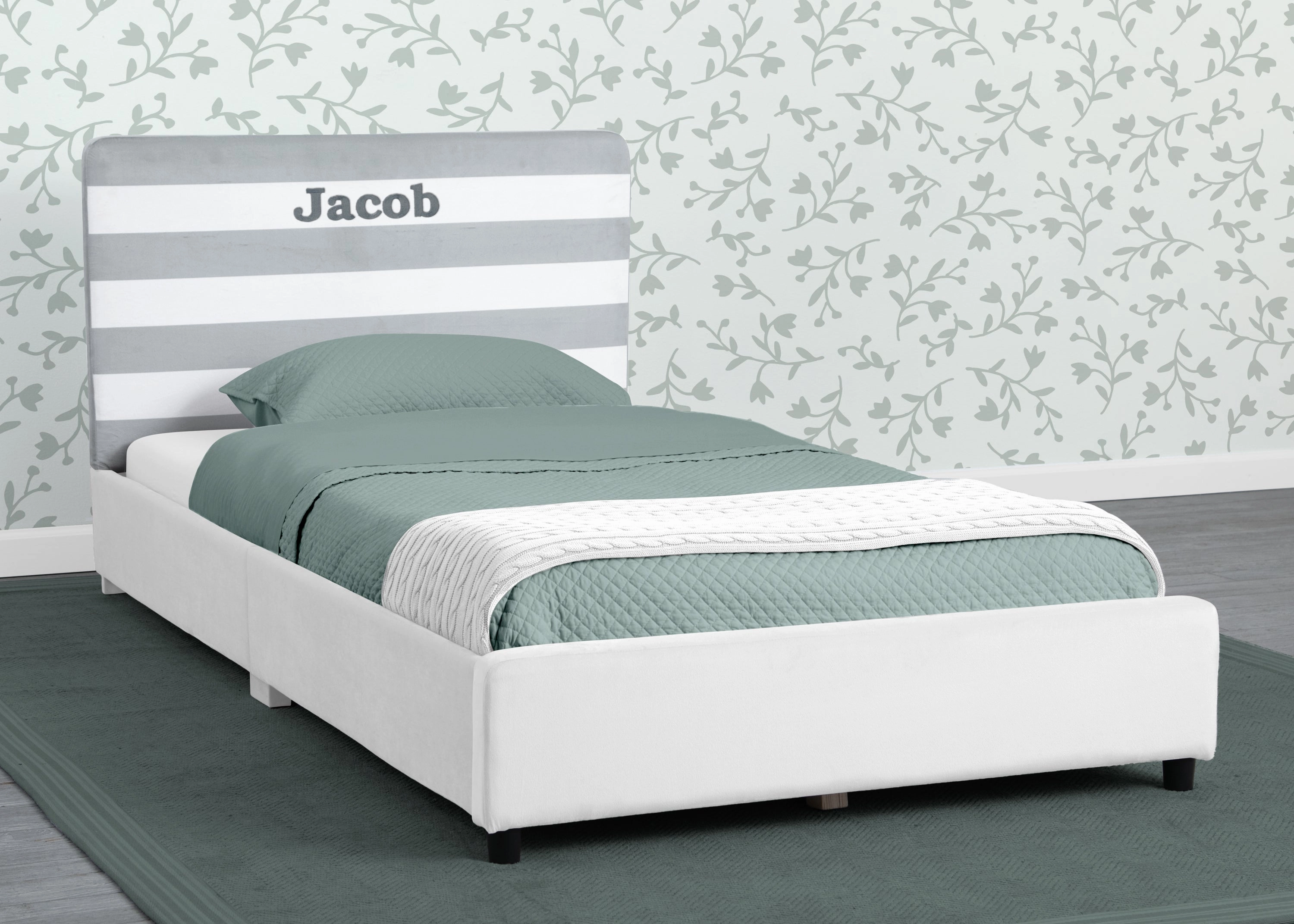 Personalized Upholstered  Twin Bed with Headboard
