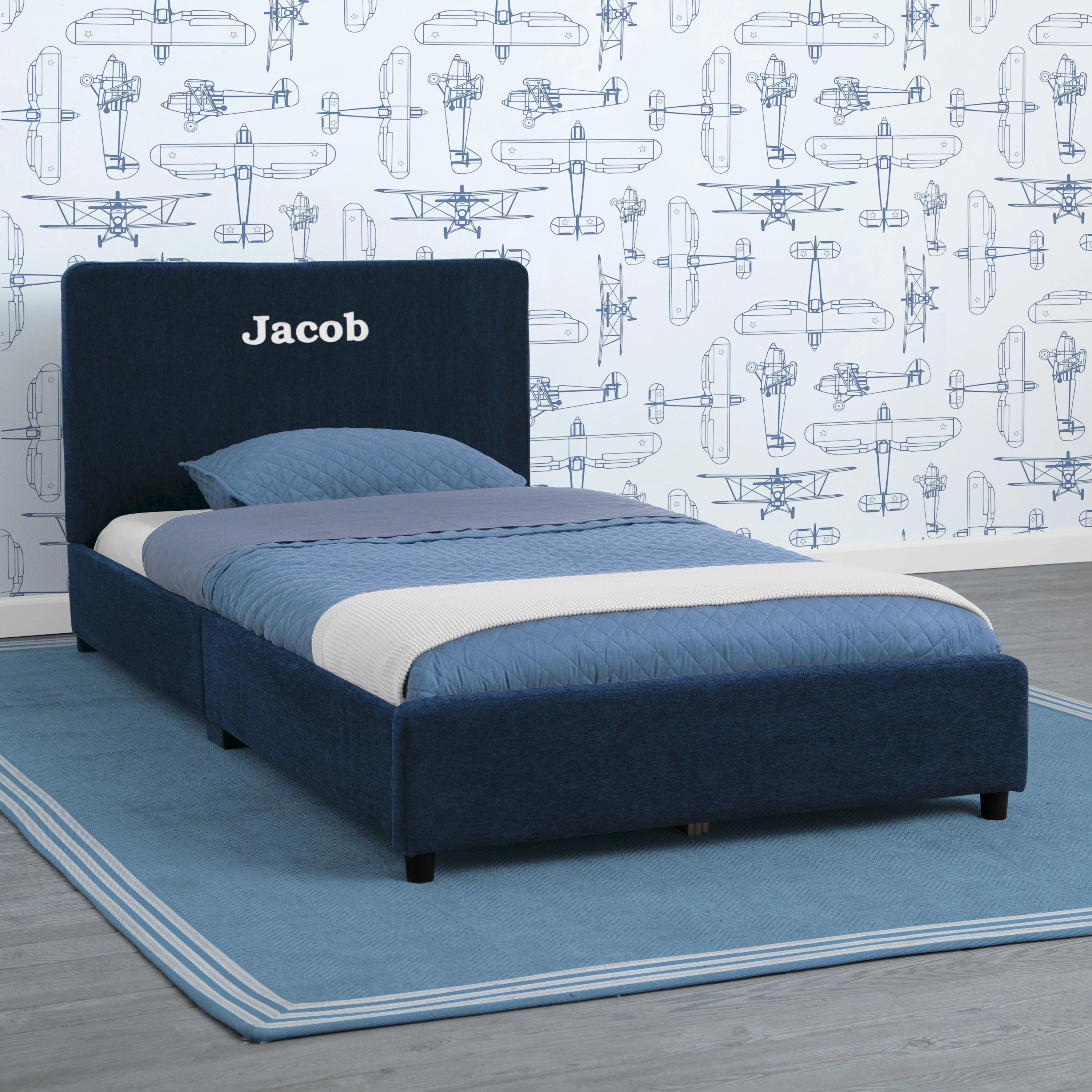 Personalized Upholstered  Twin Bed with Headboard