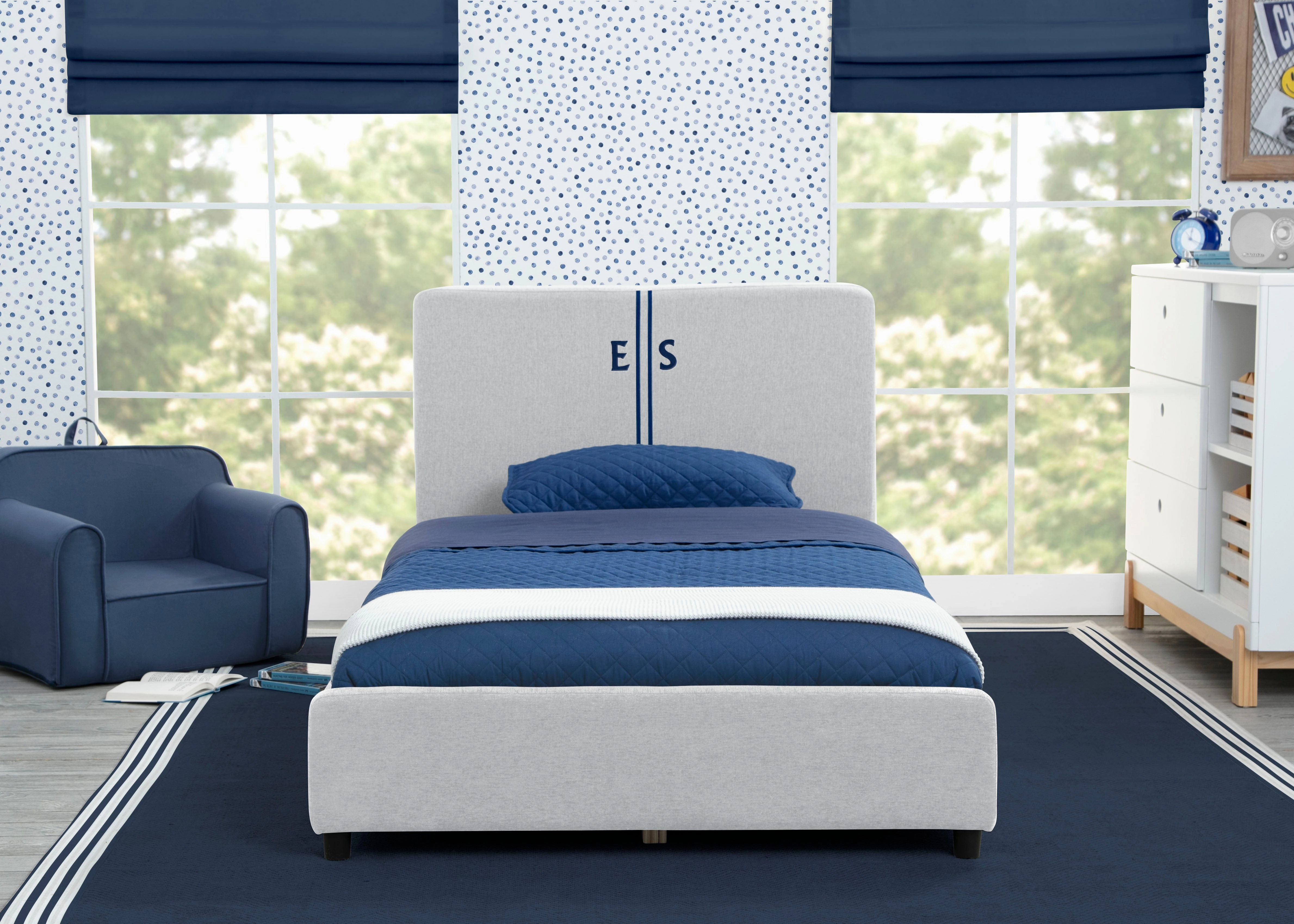Personalized Upholstered  Twin Bed with Headboard