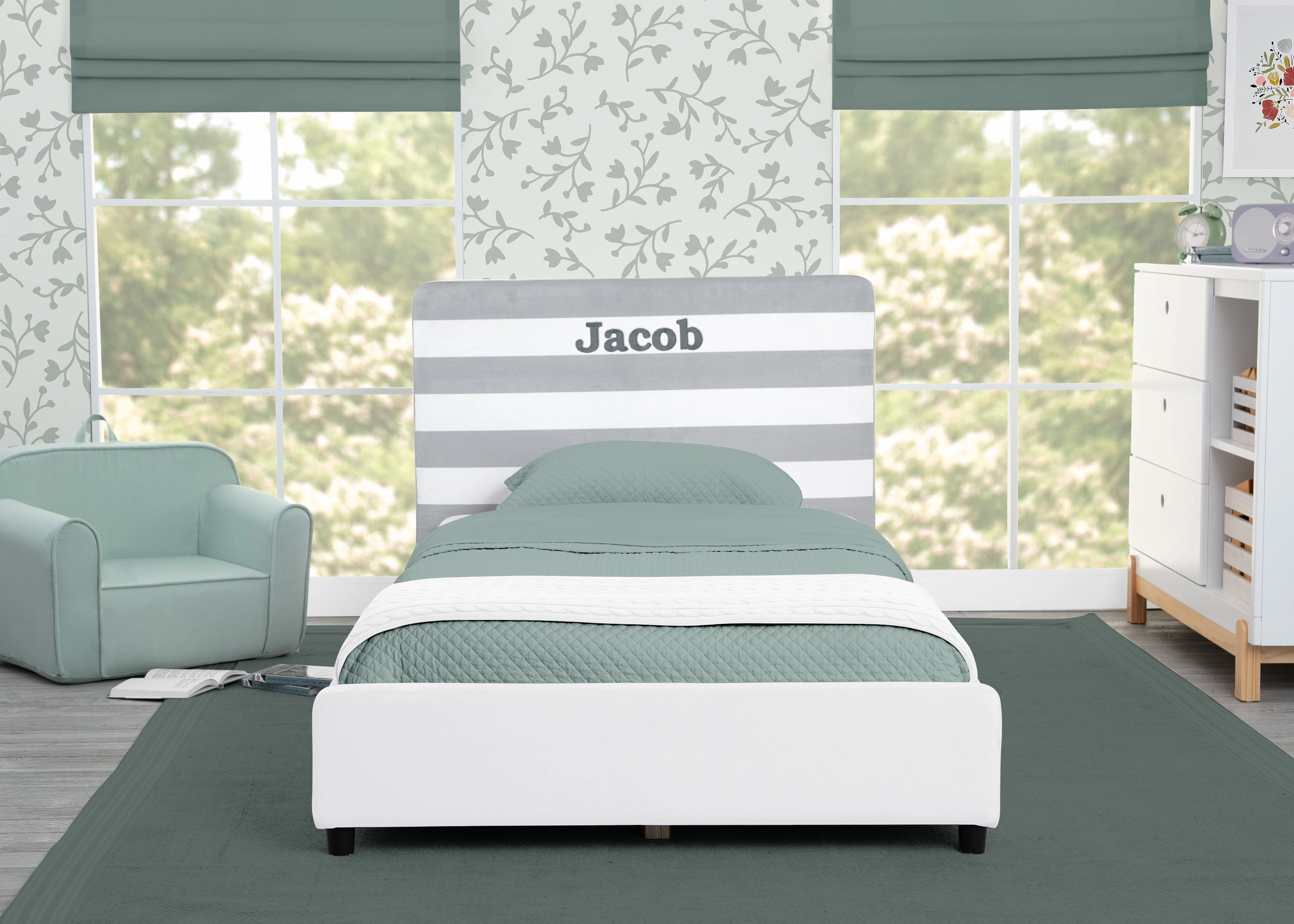 Personalized Upholstered  Twin Bed with Headboard