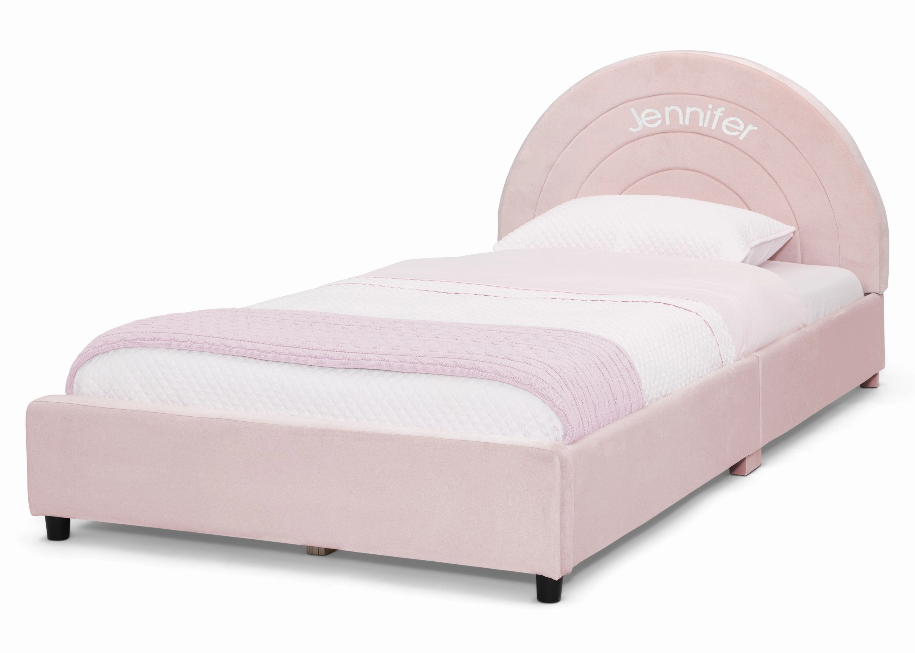 Personalized Upholstered Twin Bed with Round Headboard