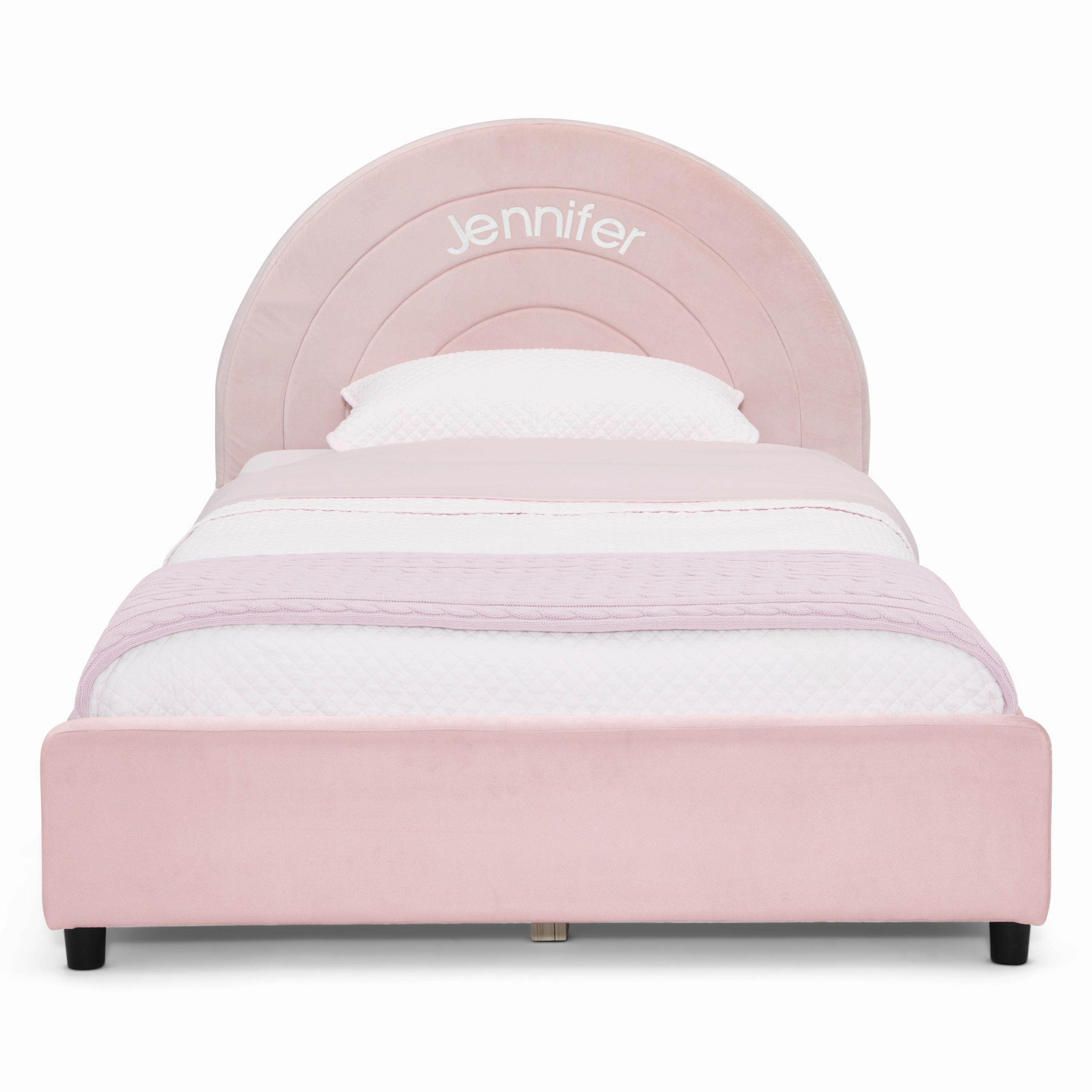 Personalized Upholstered Twin Bed with Round Headboard