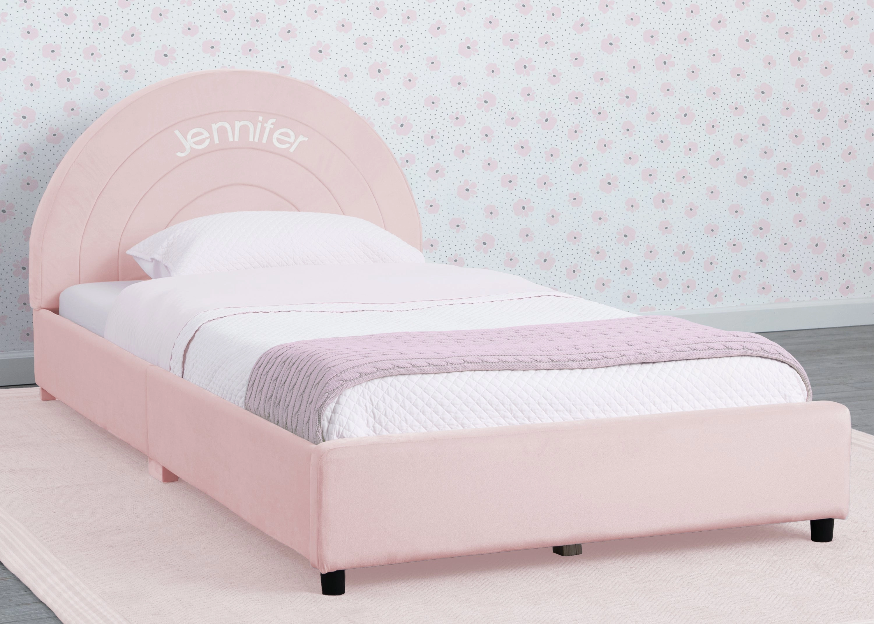 Personalized Upholstered Twin Bed with Round Headboard