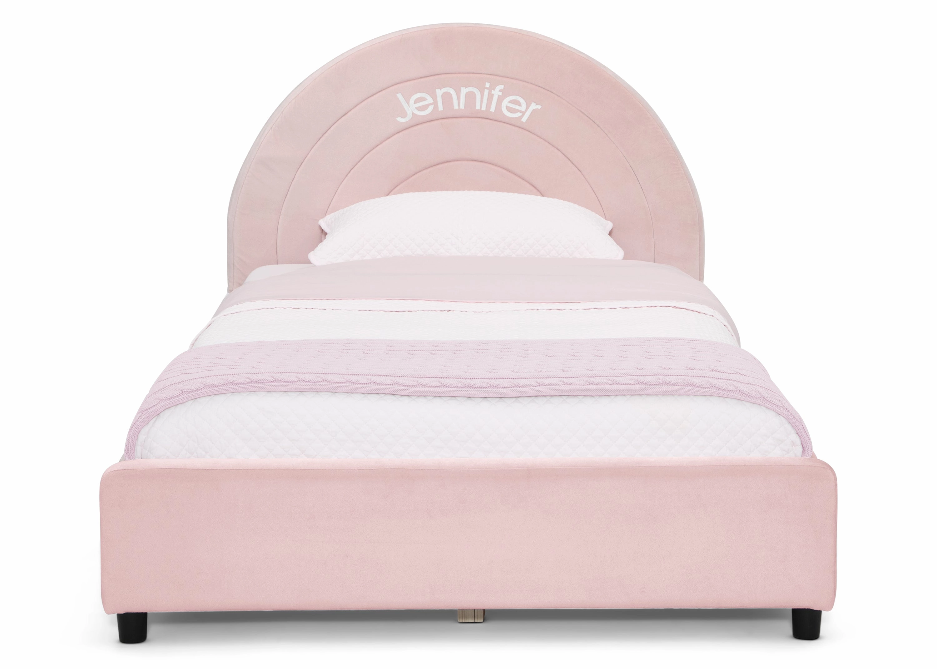 Personalized Upholstered Twin Bed with Round Headboard