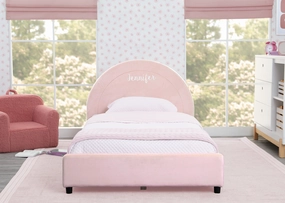 Personalized Upholstered Twin Bed with Round Headboard