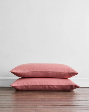 Pink Clay 100% Flax Linen King Pillowcases (Set of Two)