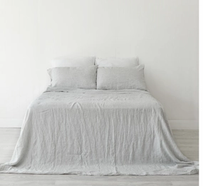Pinstripe Pure Linen Sheet Set (1x Flat Sheet, 1x Fitted Sheet, 2x Pillowcases)