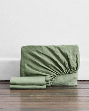 Pistachio 100% French Flax Linen Fitted Sheet Set