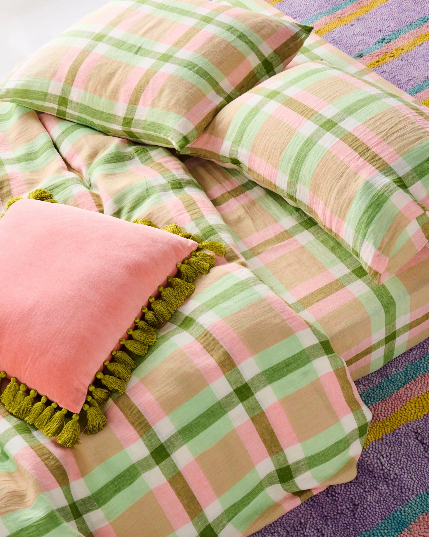 Pistachio Tartan Linen Fitted Sheet