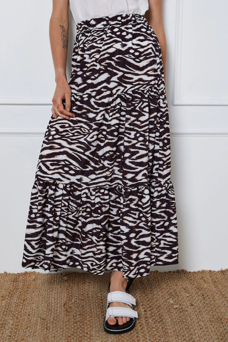 Print Tiered Maxi Skirt