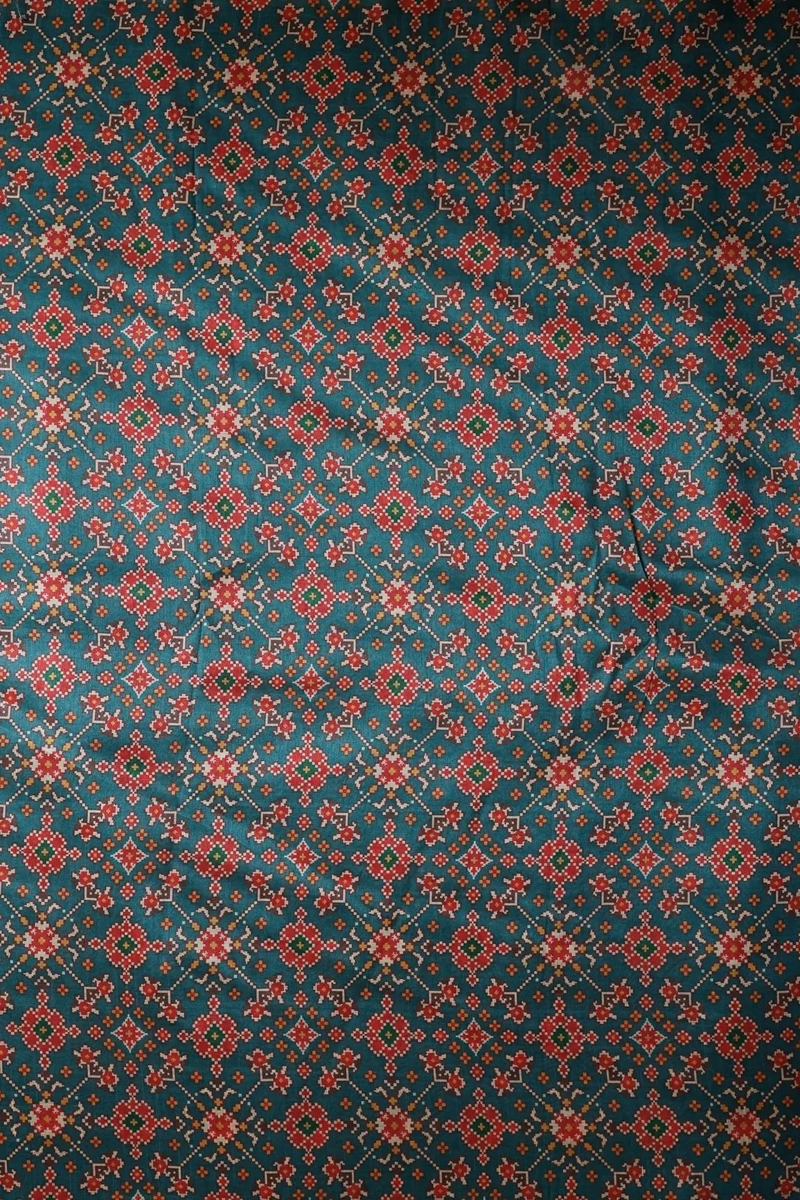 Red And Rama Patola Pattern Digital Print On Mulberry Silk Fabric