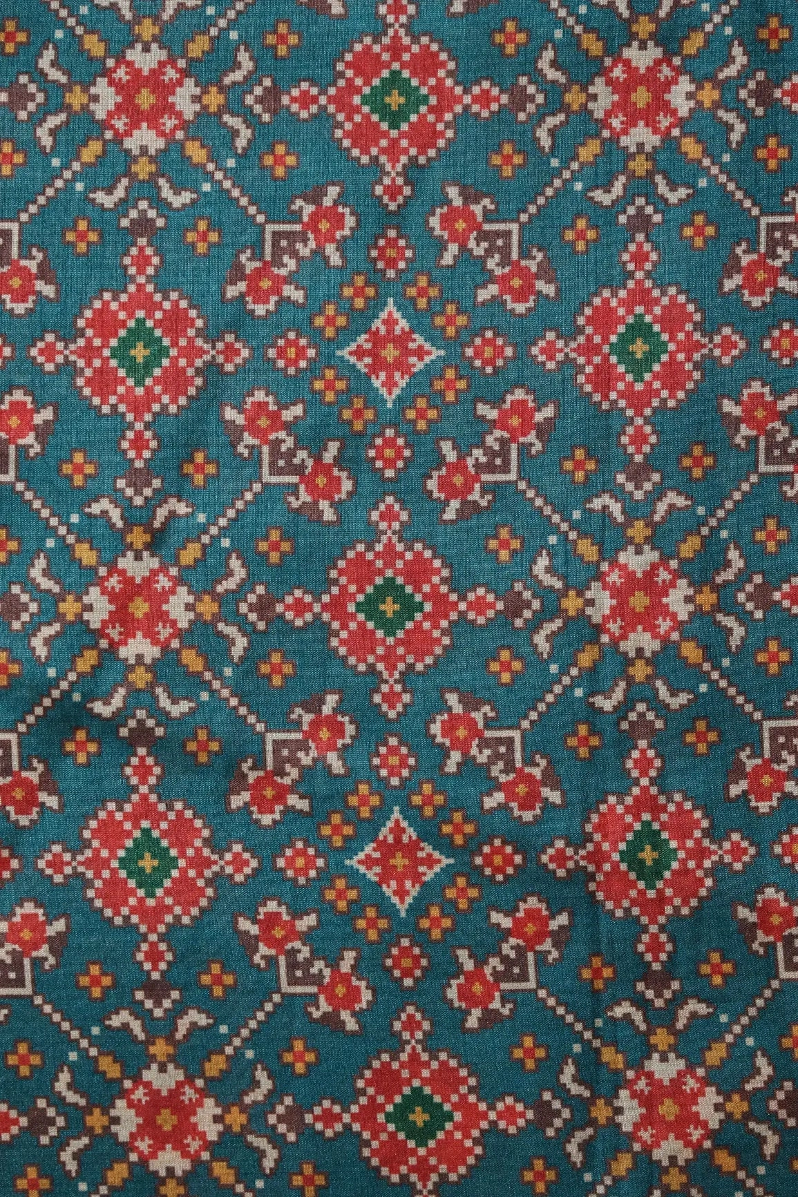Red And Rama Patola Pattern Digital Print On Mulberry Silk Fabric