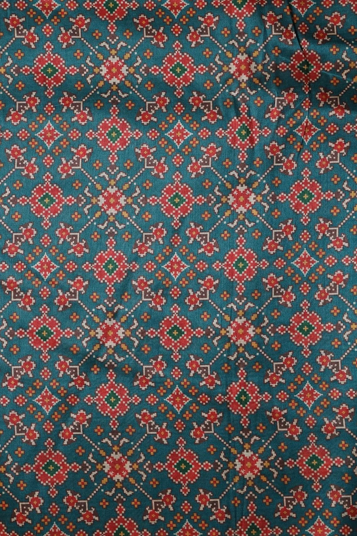 Red And Rama Patola Pattern Digital Print On Mulberry Silk Fabric