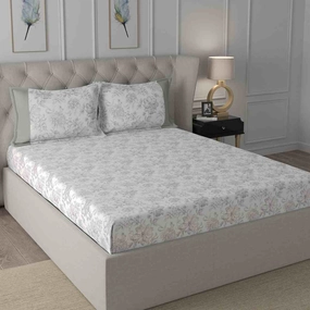 Regency Alicia Printed 210TC 100 %Cotton Neutral Bed Sheet with Pillow Case