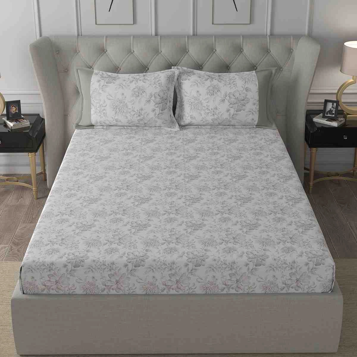 Regency Alicia Printed 210TC 100 %Cotton Neutral Bed Sheet with Pillow Case