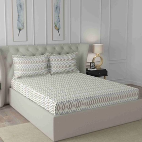 Regency Amanda Printed 144TC 100 %Cotton Neutral Bed Sheet with Pillow Case