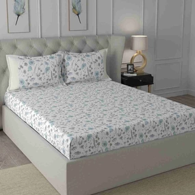 Regency Jamila Printed 100% Cotton Blue Bed Sheet with Pillow Case