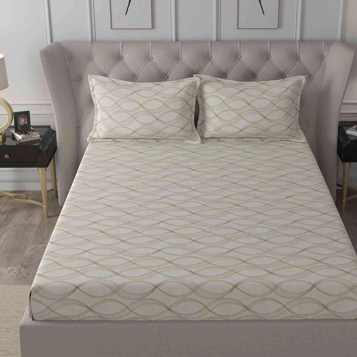 Regency Naple Printed 144TC 100 %Cotton Neutral Bed Sheet with Pillow Case