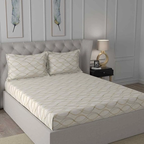 Regency Naple Printed 144TC 100 %Cotton Neutral Bed Sheet with Pillow Case