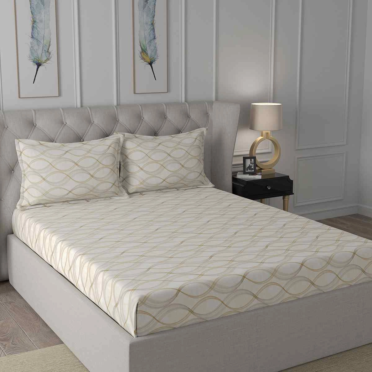 Regency Naple Printed 144TC 100 %Cotton Neutral Bed Sheet with Pillow Case