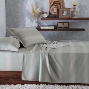 Rhythmic Stripe Reversible Made With Egyptian Cotton Ultra Soft Chameleon Green/Chinchilla Bed Sheet Set