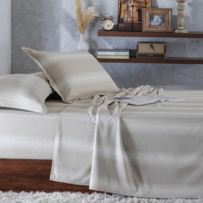 Rhythmic Stripe Reversible Made With Egyptian Cotton Ultra Soft Chinchilla/White Bed Sheet Set