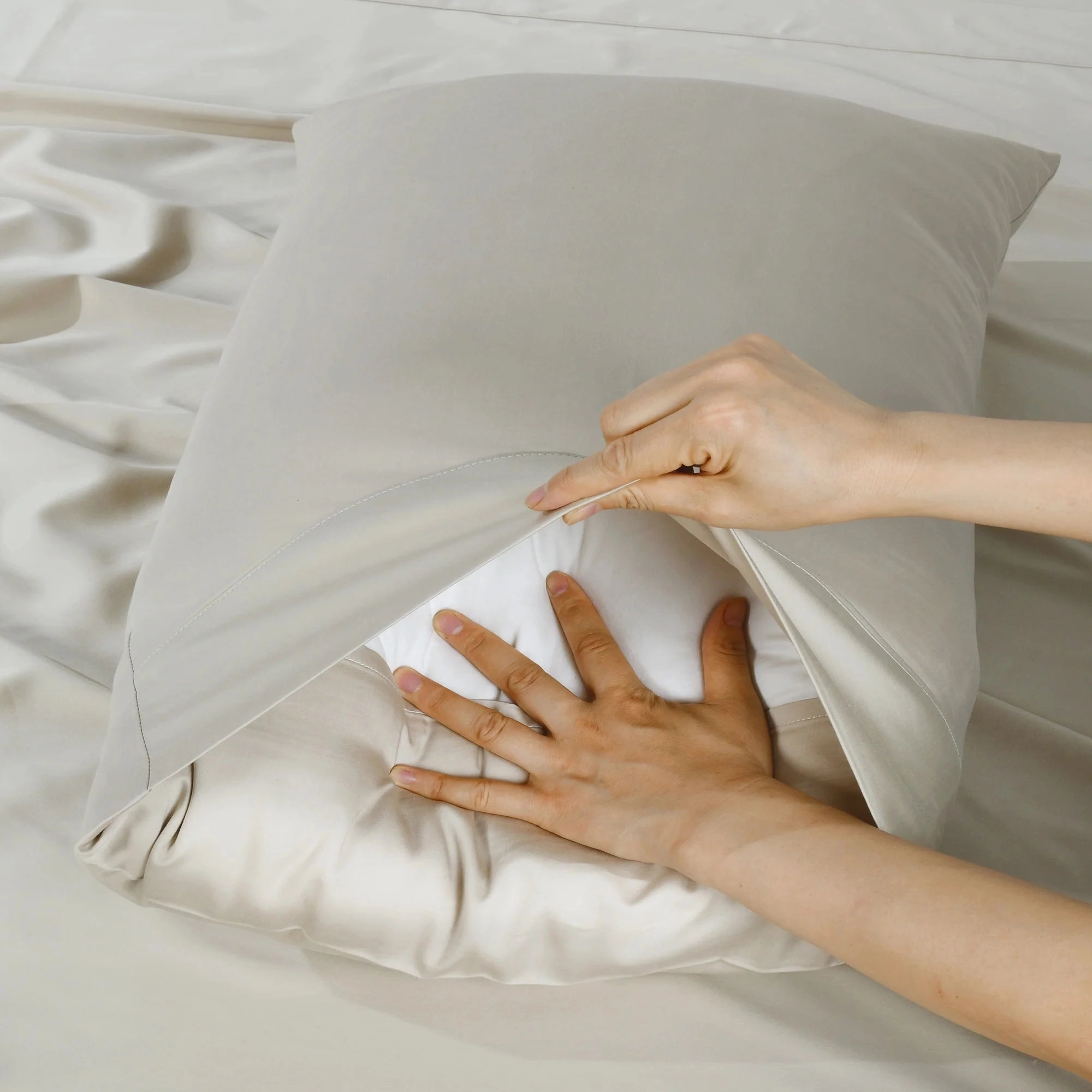 Rosebank 500tc Bamboo/Cotton Sateen STANDARD PILLOWCASE (Pair) Sand by Bianca