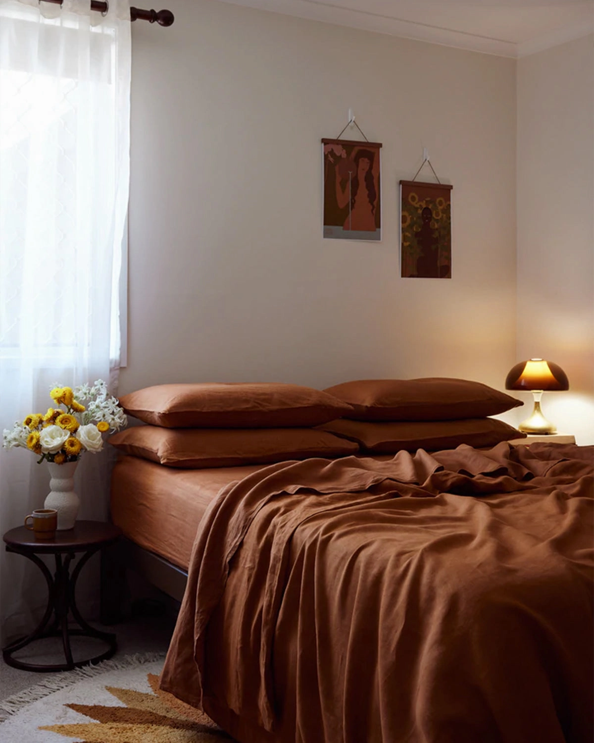 Rust 100% French Flax Linen Fitted Sheet