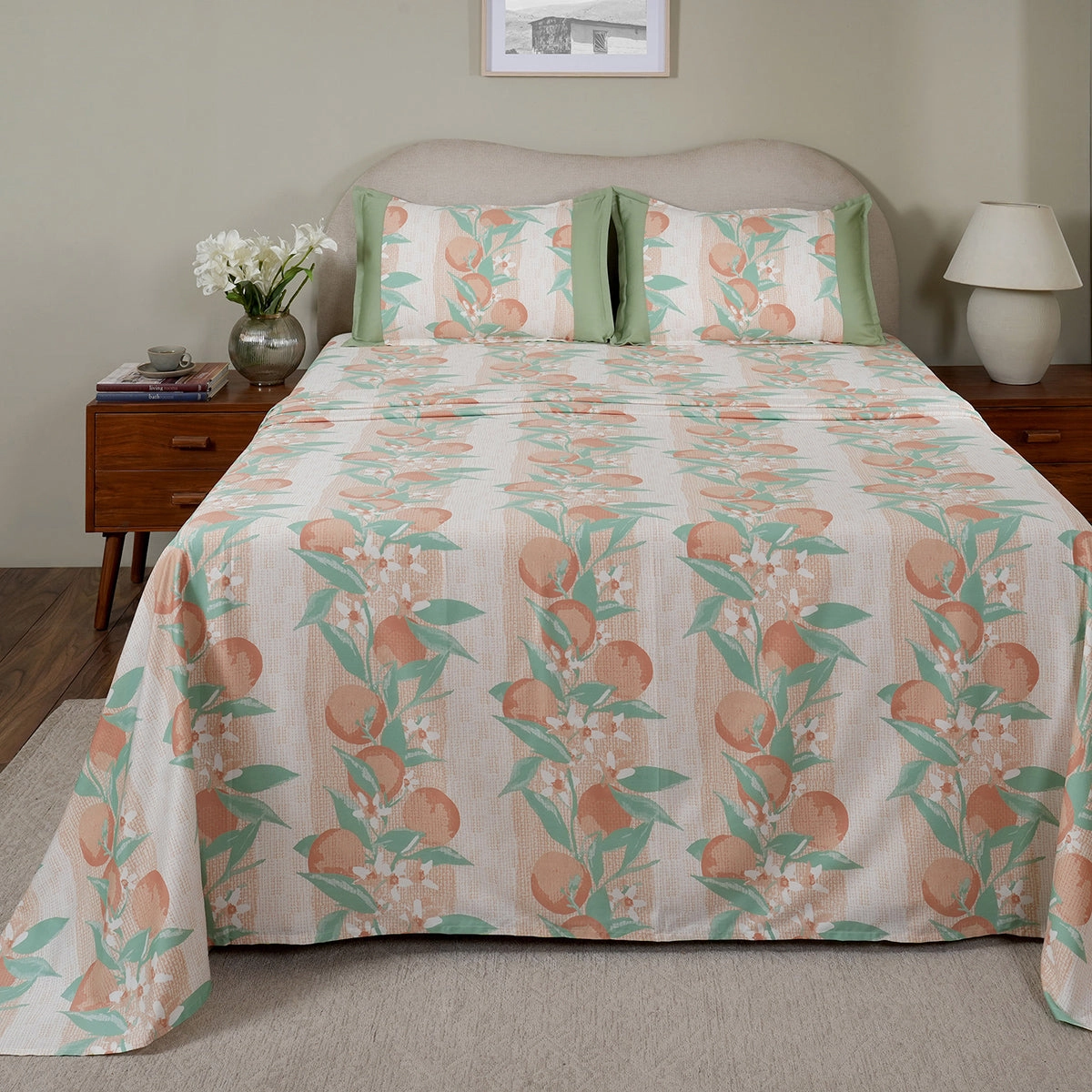 Sensory Bloom Colorsplash 100% Cotton Peach Bed Sheet with Pillow Case