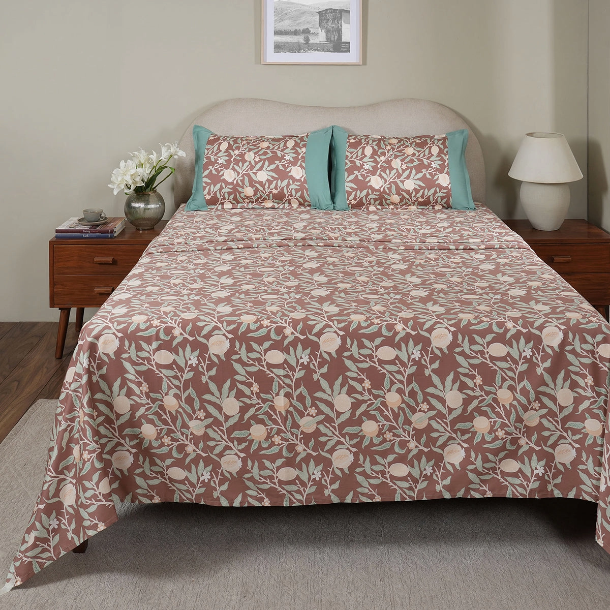 Sensory Bloom Granada 100% Cotton Red Bed Sheet with Pillow Case