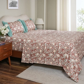 Sensory Bloom Granada 100% Cotton Red Bed Sheet with Pillow Case