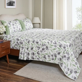 Sensory Bloom Myrtille 100% Cotton Green Bed Sheet with Pillow Case