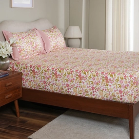 Sensory Bloom Zesty 100% Cotton Pink Fitted Sheet with Pillow Case