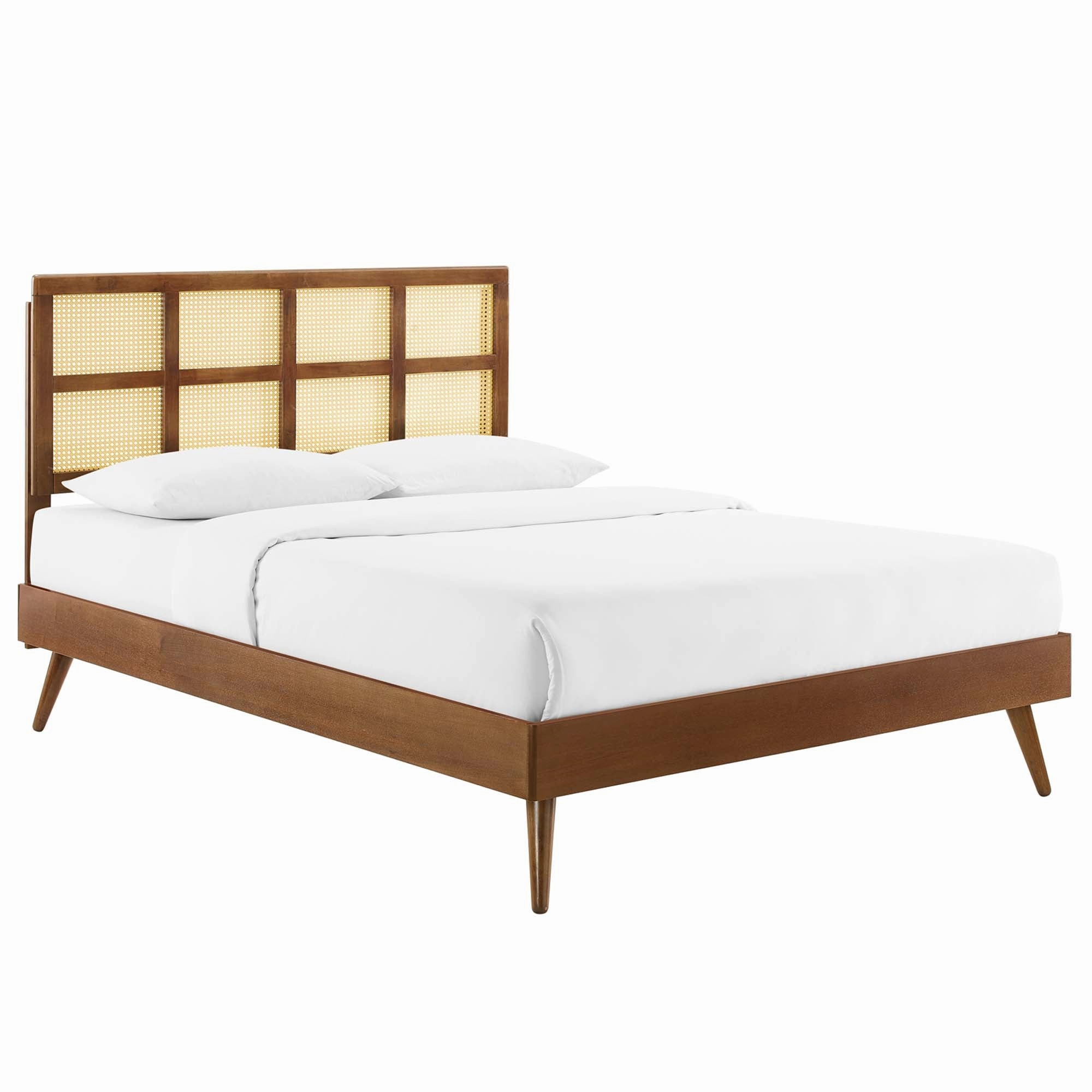 Sidney Cane and Wood Platform Bed With Splayed Legs by Modway
