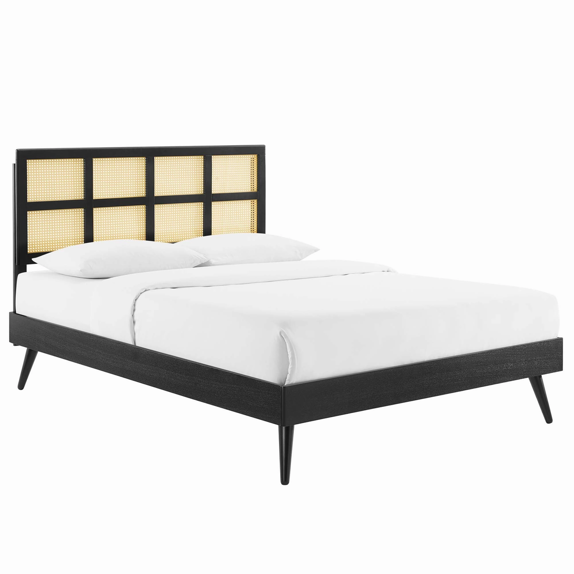 Sidney Cane and Wood Platform Bed With Splayed Legs by Modway