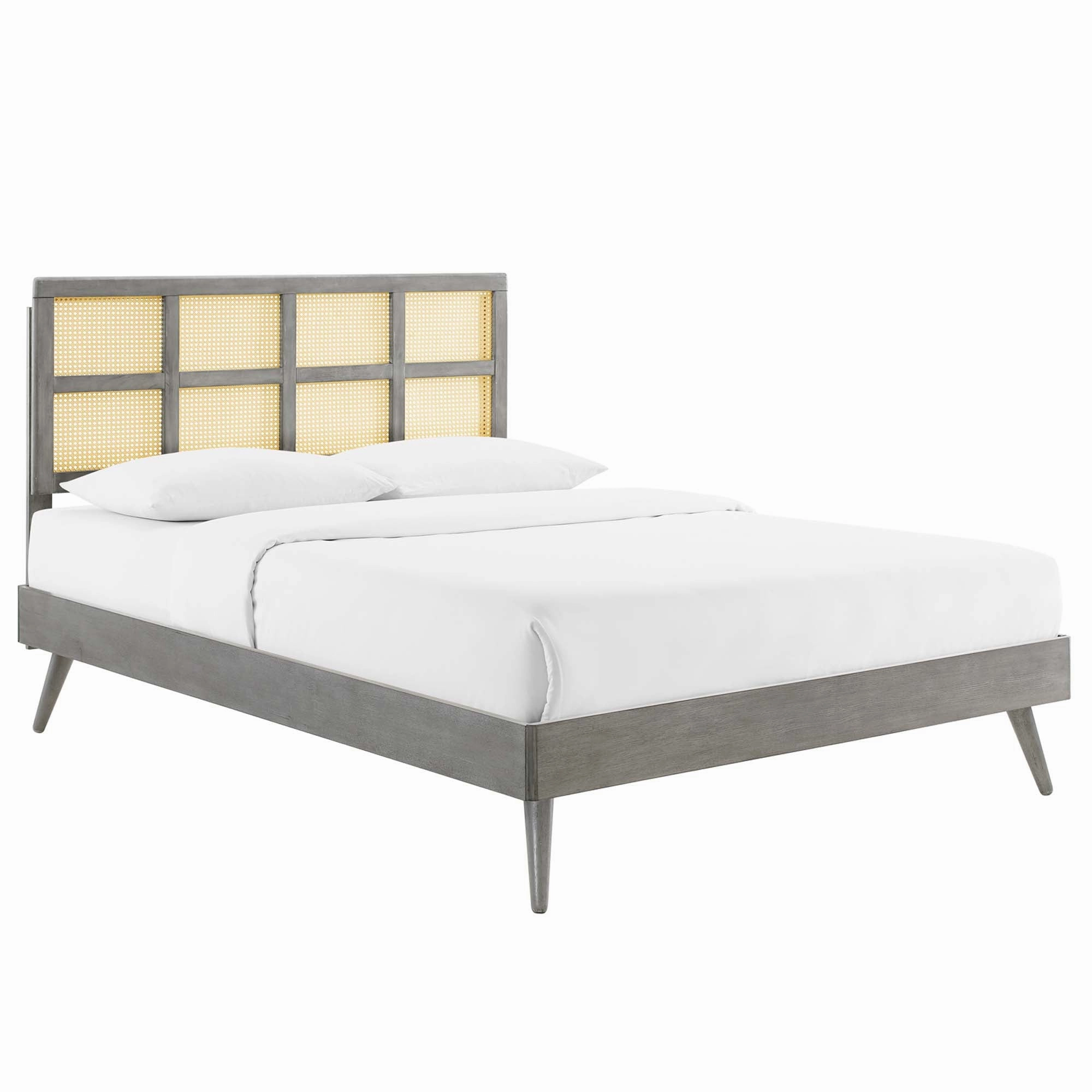Sidney Cane and Wood Platform Bed With Splayed Legs by Modway