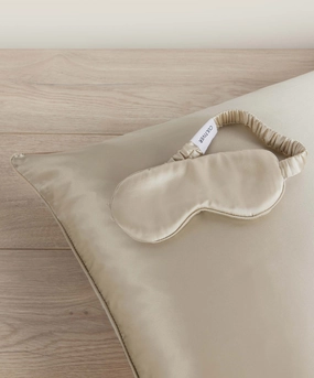 Silk Linen Flip Pillowcase   Eye Mask Set - Natural