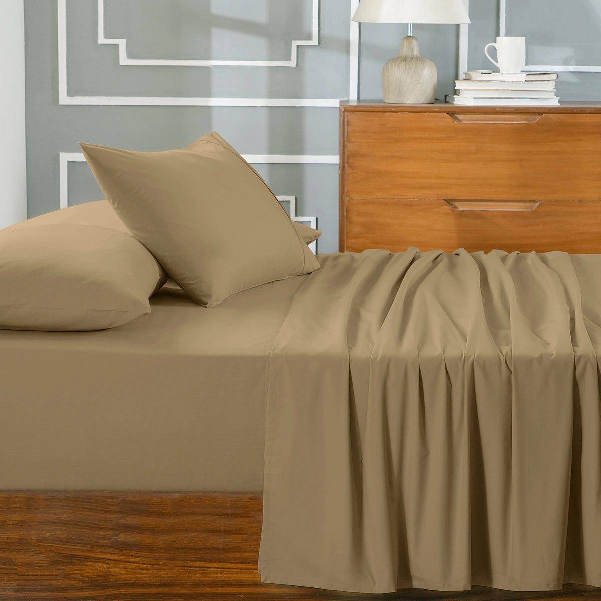 Slumber Plain Easy Care Percale 100% Cotton Yellow/Latte Crisp Bed Sheet with Pillow Case