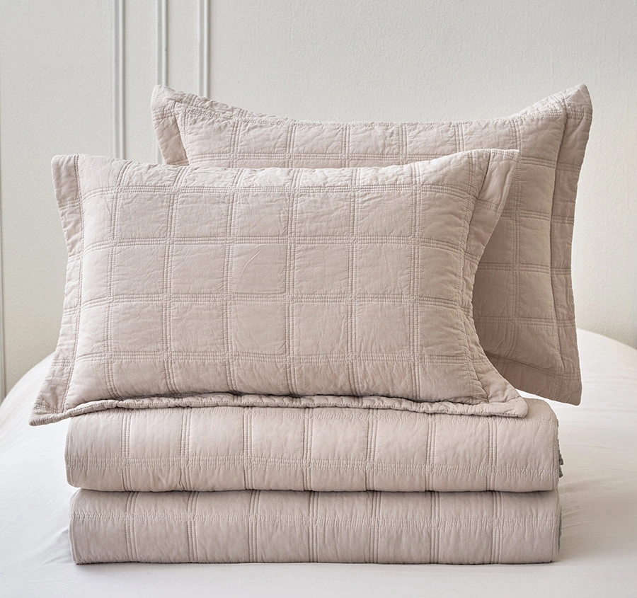 Squares Coverlet Set Range Sand