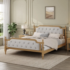 Streamdale Antique Walnut Queen Bed, Tufted Headboard