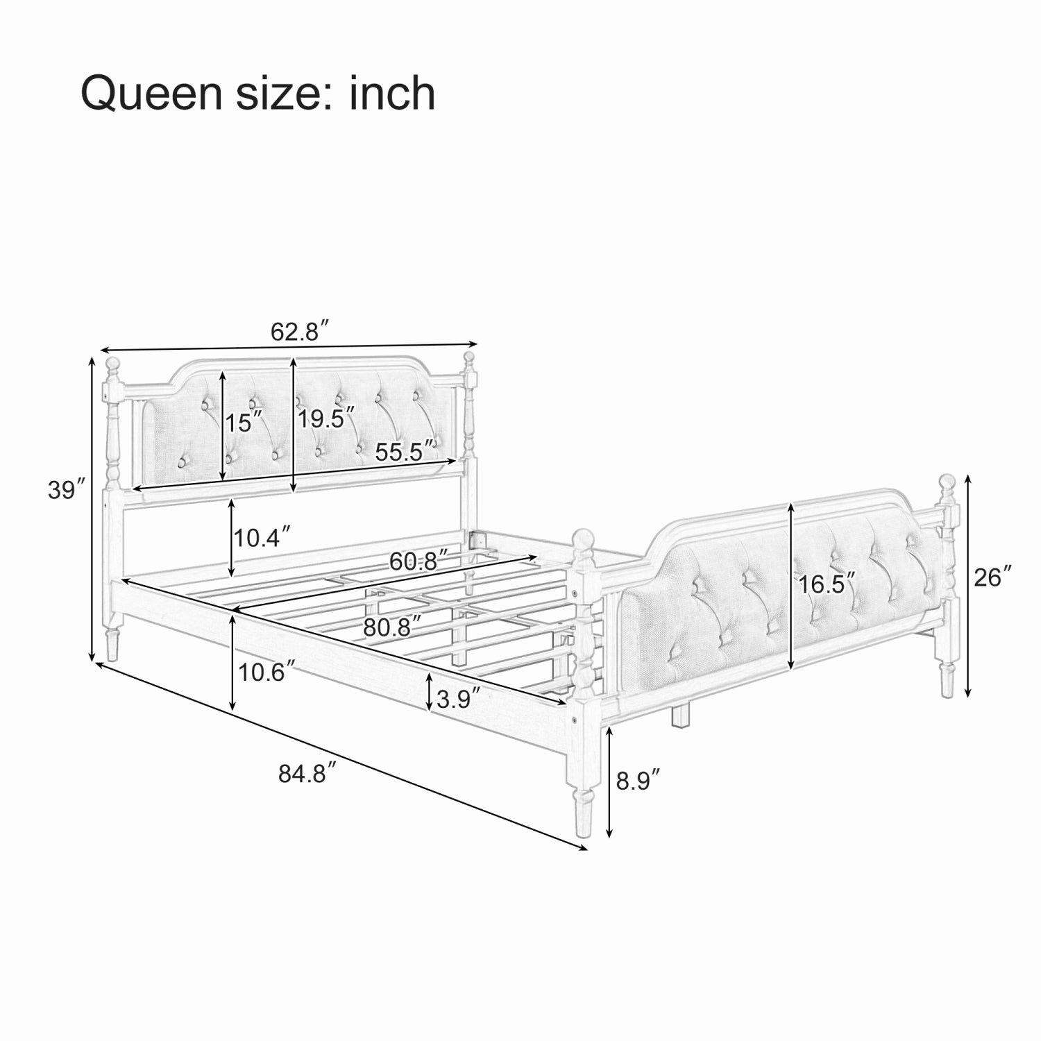 Streamdale Antique Walnut Queen Bed, Tufted Headboard